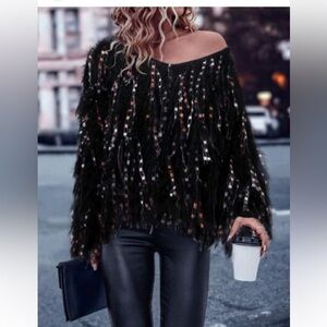 Black and Gold Fringe Sweater